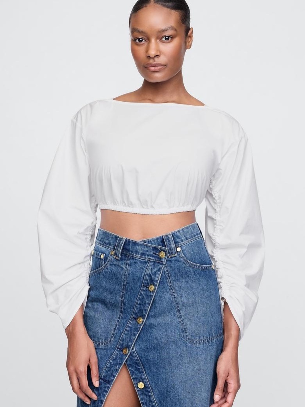 GAP x CULT GAIA- Crop Ruched Top Optic White Size S